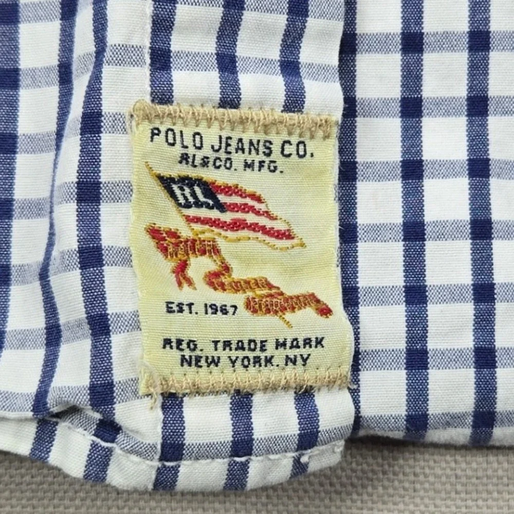 Polo Jeans Co Ralph Lauren Plaid‎ Button Down Shirt Men's XXL Blue White Green - Picture 4 of 8